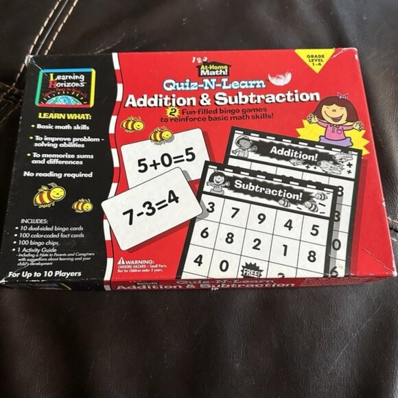Math Bingo Quiz-N-Learn Addition Subtraction Education Home School Teaching Aid - Picture 2 of 2